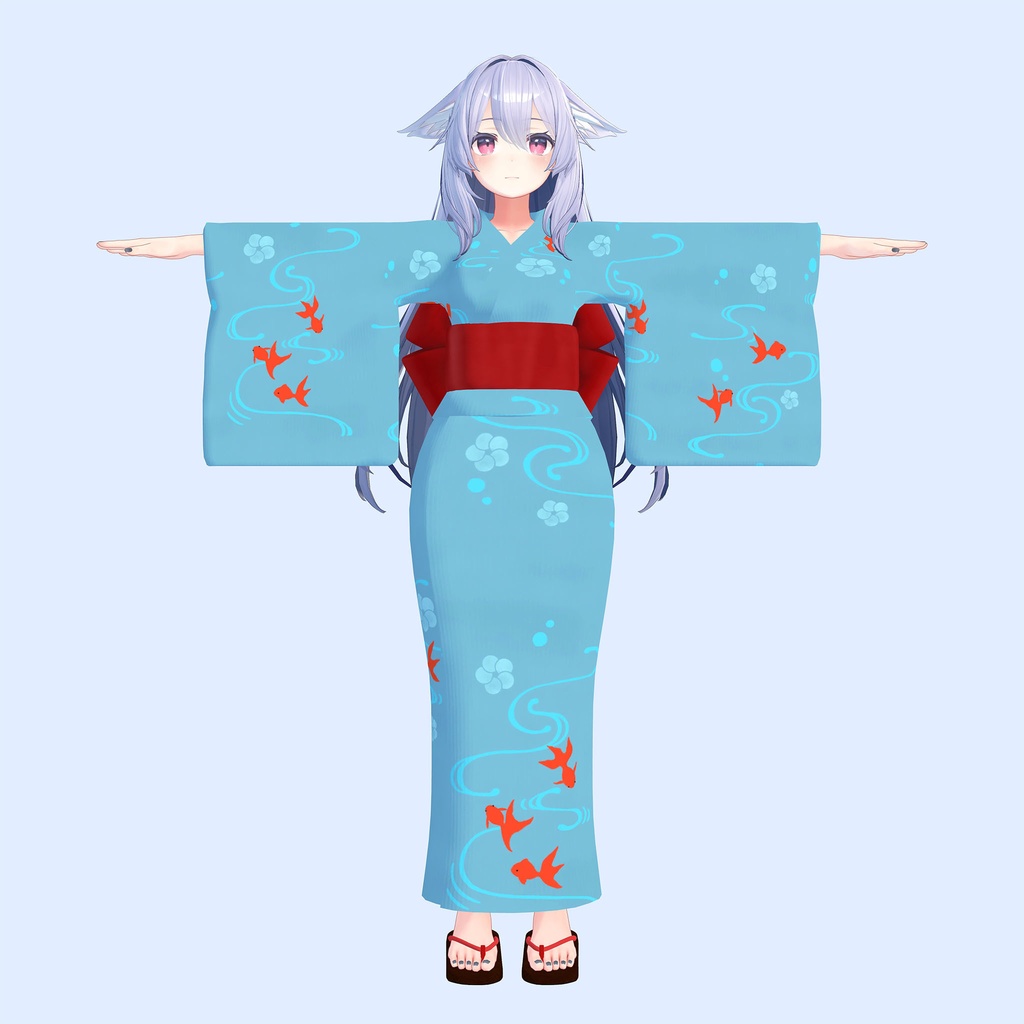 【6/14柄とうちわを追加】桔梗用衣装「浴衣セット」青、水色、赤3色入り、下駄つき