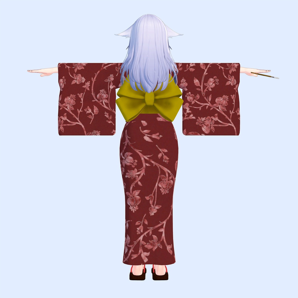 【6/14柄とうちわを追加】桔梗用衣装「浴衣セット」青、水色、赤3色入り、下駄つき