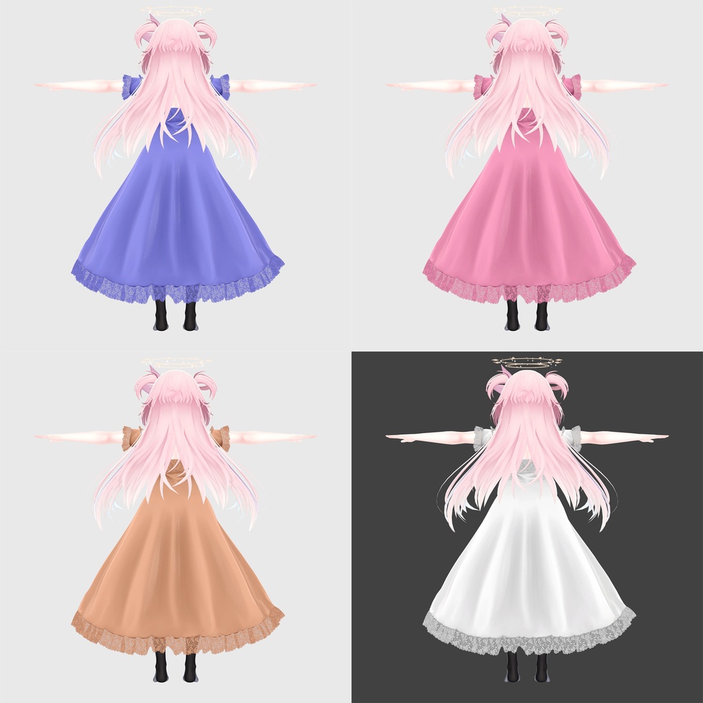 セレスティア用衣装、オフショルダーフリルドレス4色入り