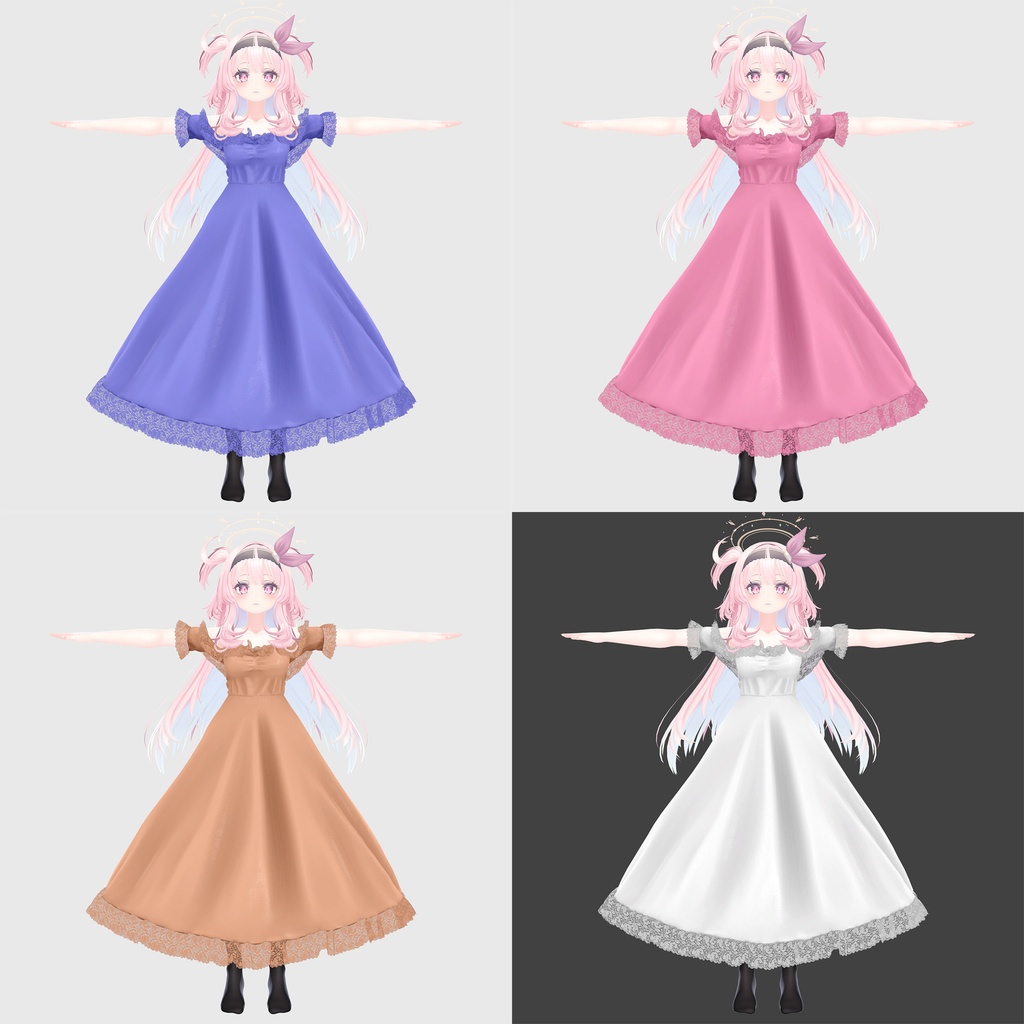 セレスティア用衣装、オフショルダーフリルドレス4色入り