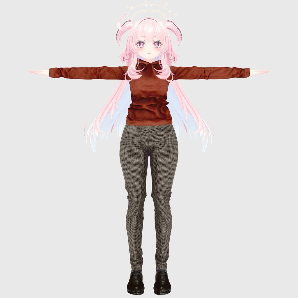 セレスティア用の衣装、レイヤードニットパーカー、スリムフィットパンツ、オックスフォードシューズ wakamaru shop BOOTH