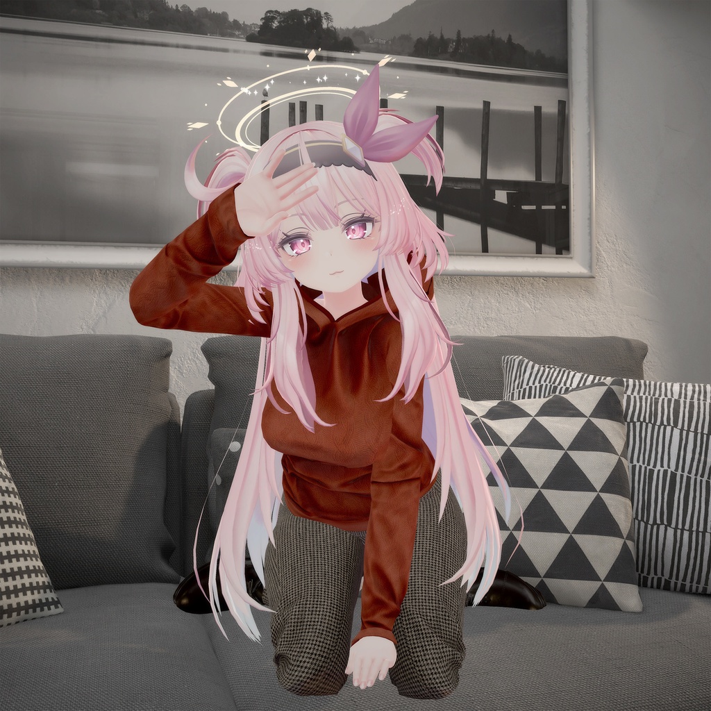 セレスティア用の衣装、レイヤードニットパーカー、スリムフィットパンツ、オックスフォードシューズ