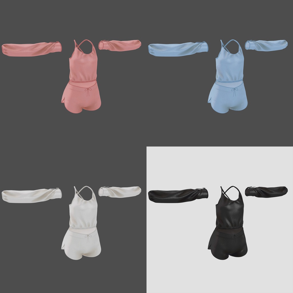 カリン用の衣装、ルームウェア4色入り(キャミソール、ショートパンツ、オフショルダー袖)