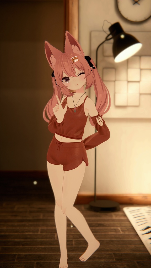 カリン用の衣装、ルームウェア4色入り(キャミソール、ショートパンツ、オフショルダー袖)