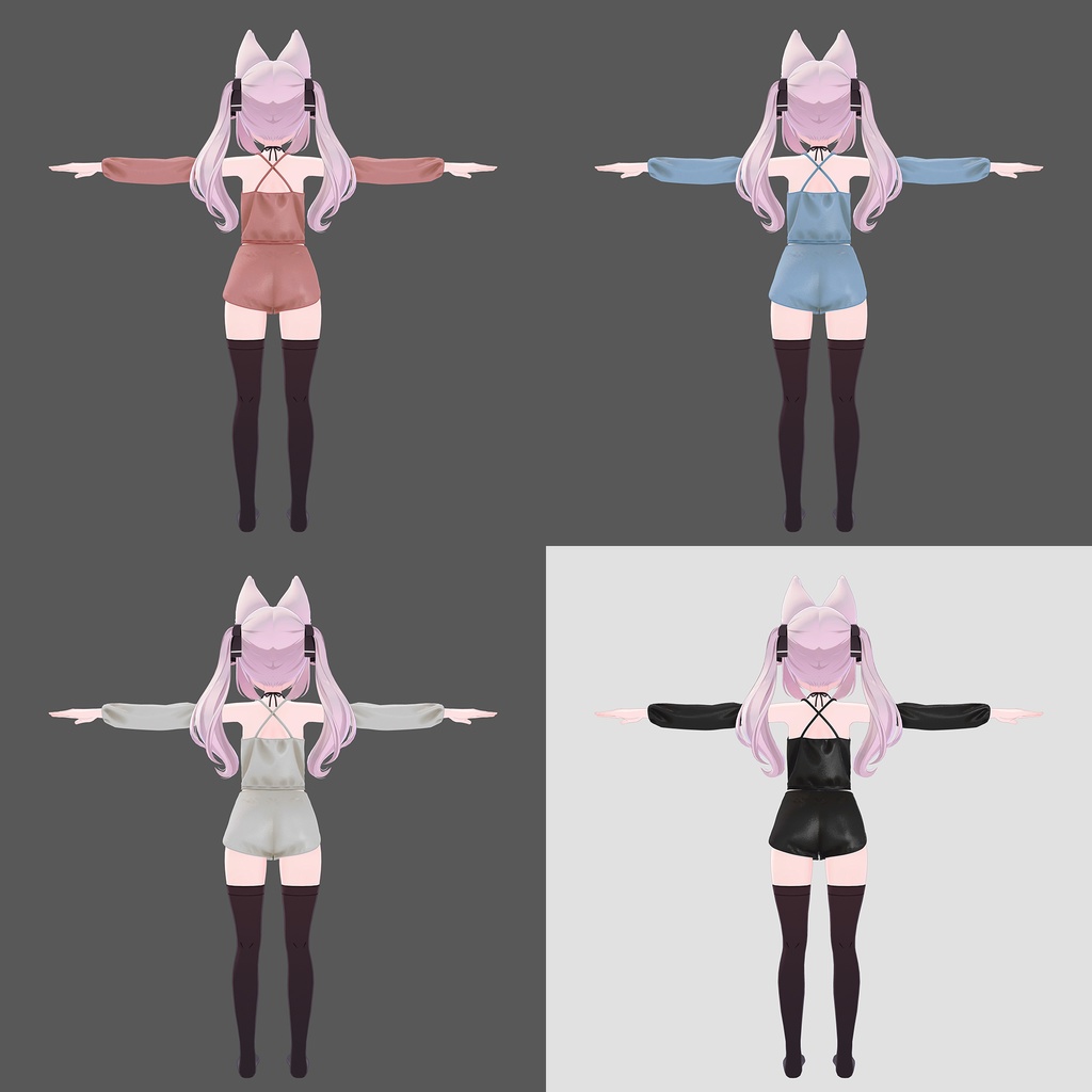 カリン用の衣装、ルームウェア4色入り(キャミソール、ショートパンツ、オフショルダー袖)