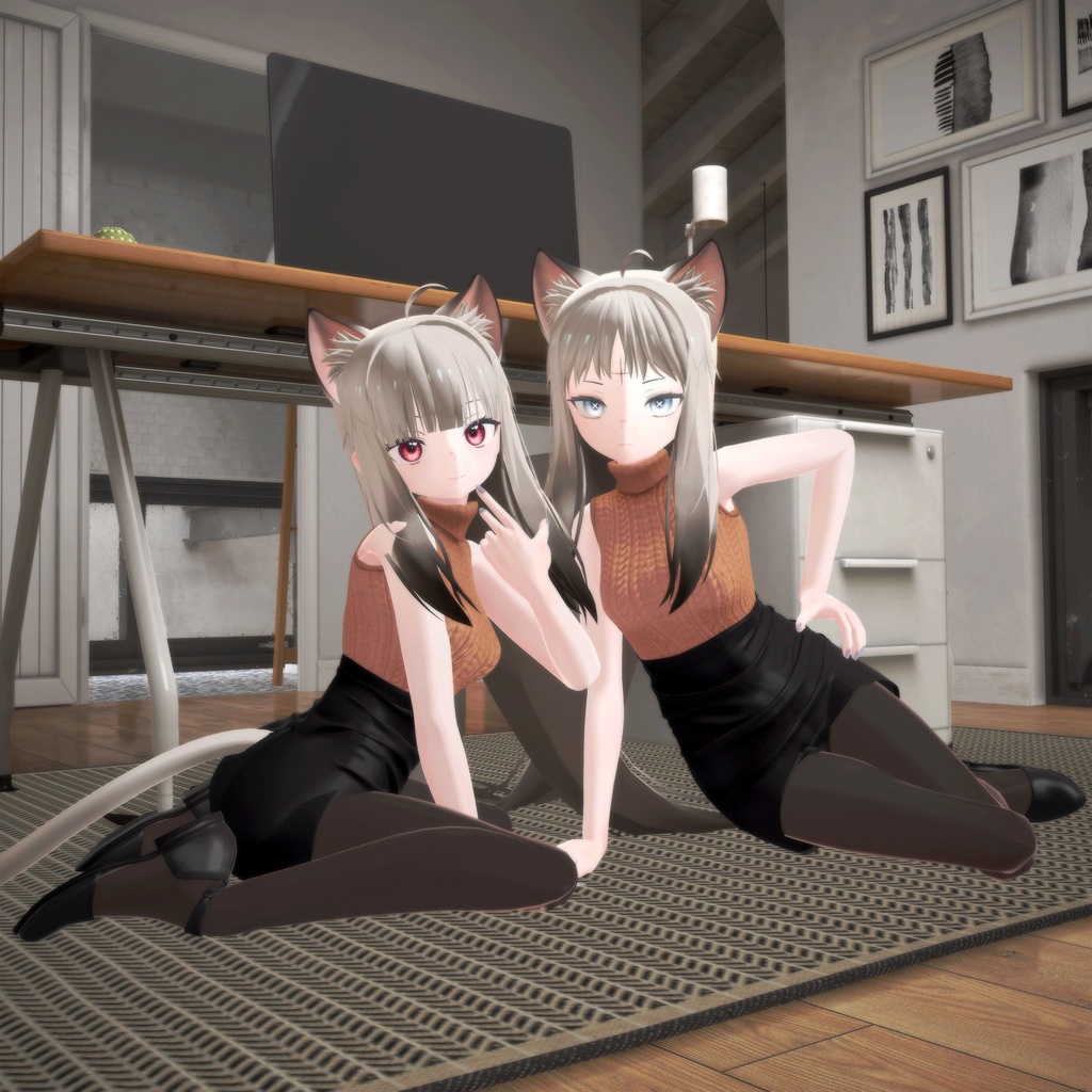 「ユギ」「ミヨ」用衣装、ノースリーブニット、タイトスカート、靴、タイツテクスチャ