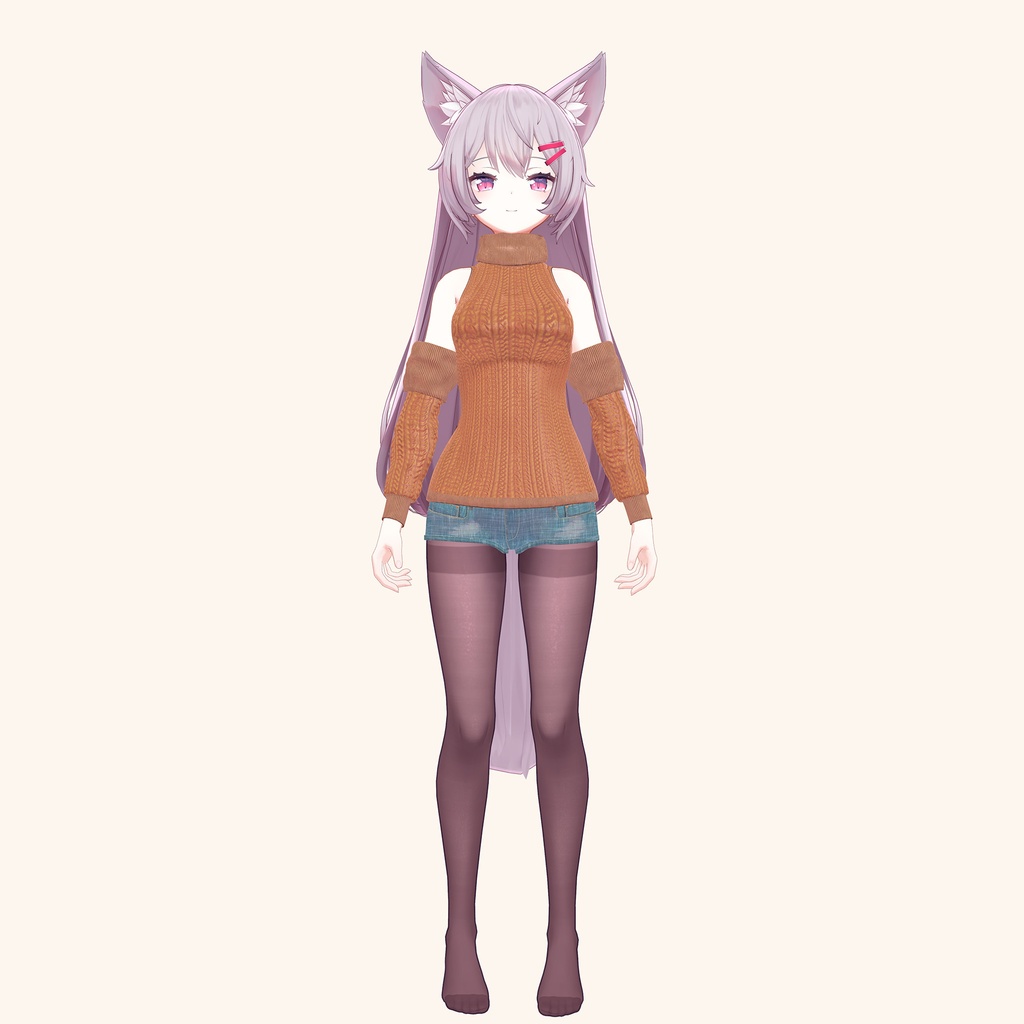 Rufina用の衣装、ニットとデニムショートパンツ