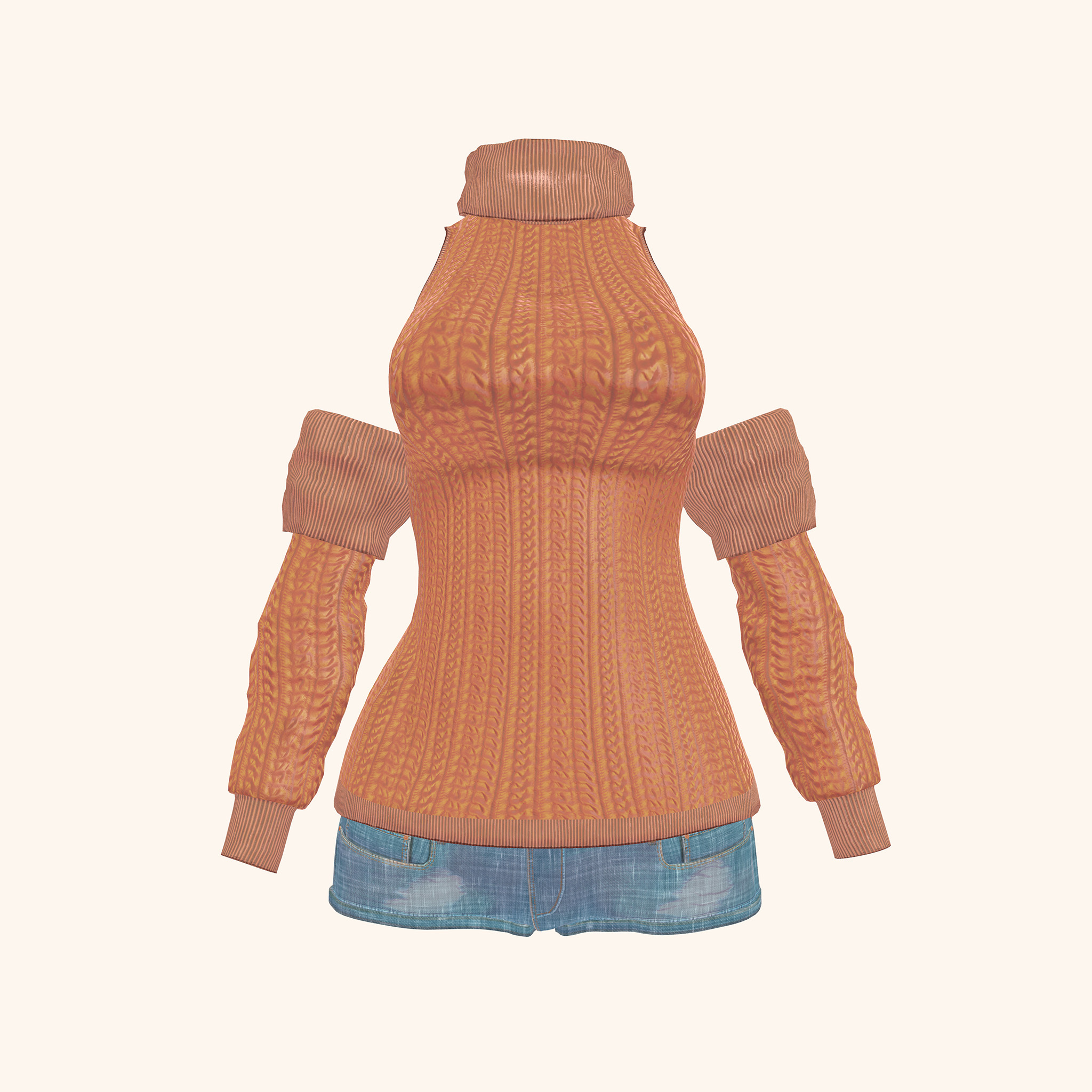 Rufina用の衣装、ニットとデニムショートパンツ wakamaru shop BOOTH