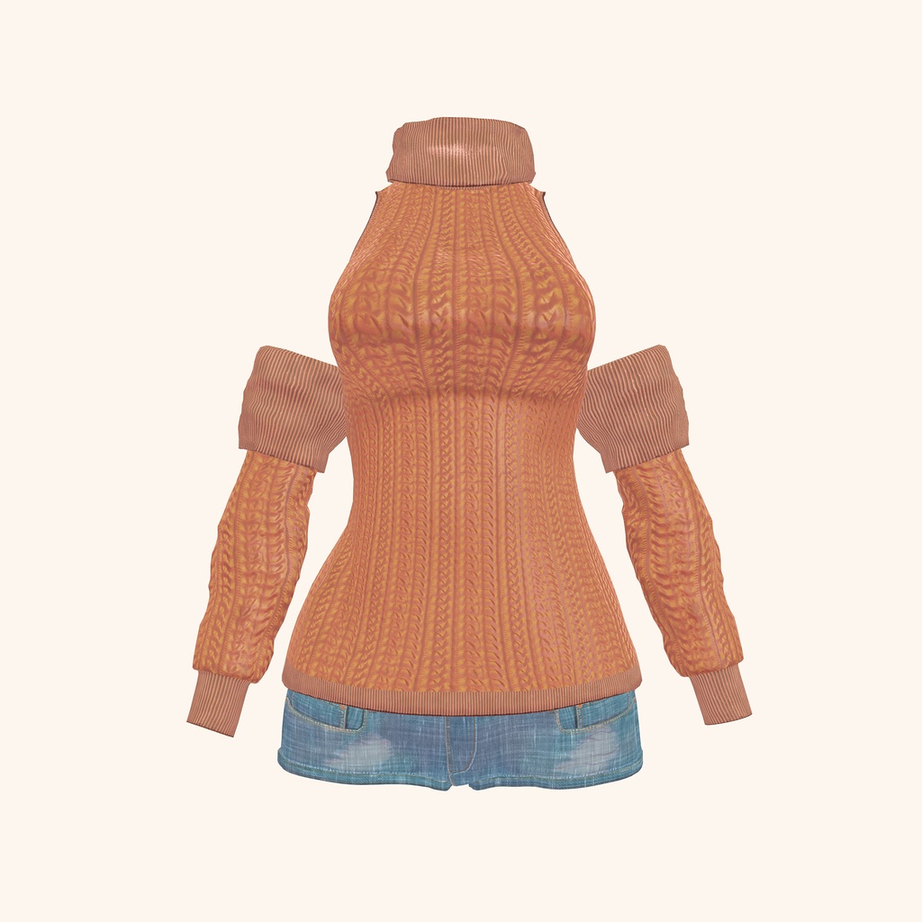 Rufina用の衣装、ニットとデニムショートパンツ