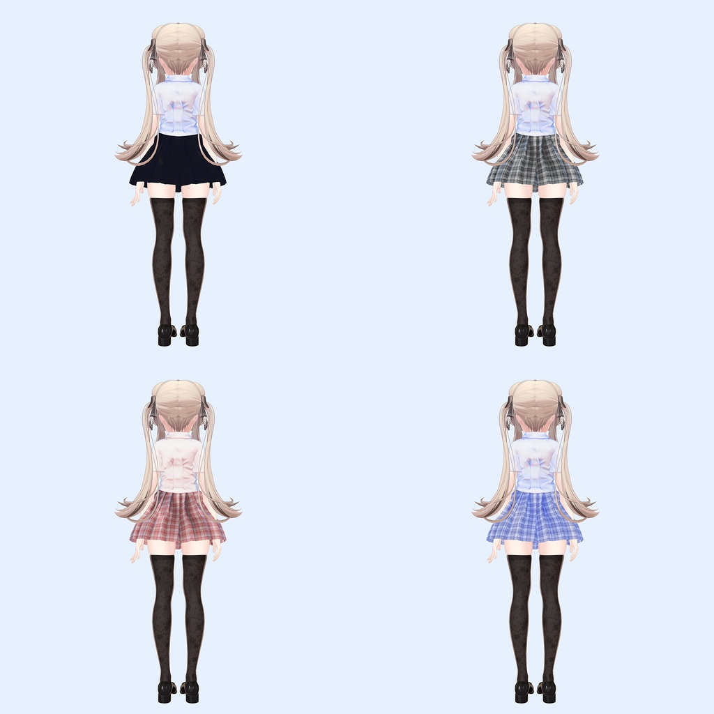 マヌカ、みるくらて&しゅがーらて用の夏服(半袖ブラウス、リボン、プリーツスカート4色入り)