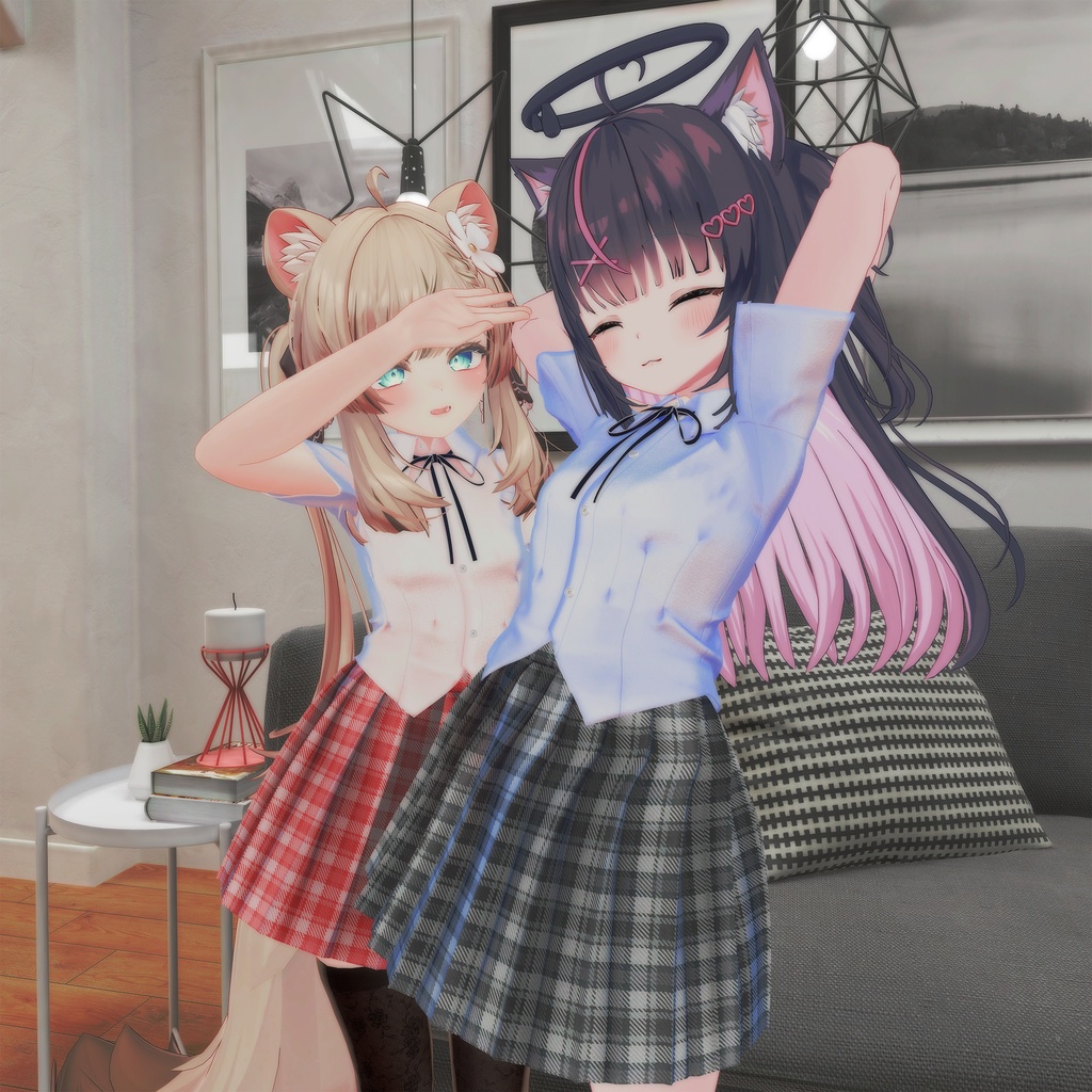 マヌカ、みるくらて&しゅがーらて用の夏服(半袖ブラウス、リボン、プリーツスカート4色入り)