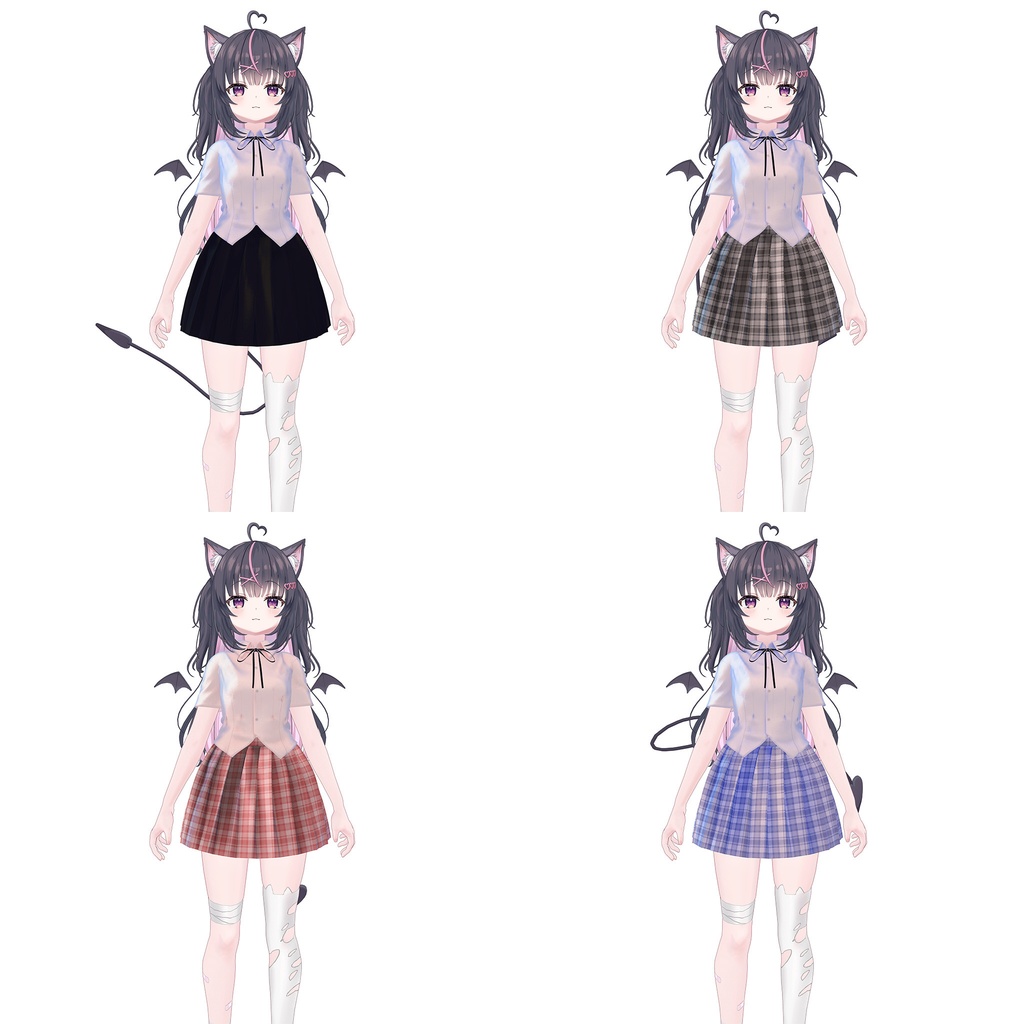 マヌカ、みるくらて&しゅがーらて用の夏服(半袖ブラウス、リボン、プリーツスカート4色入り)