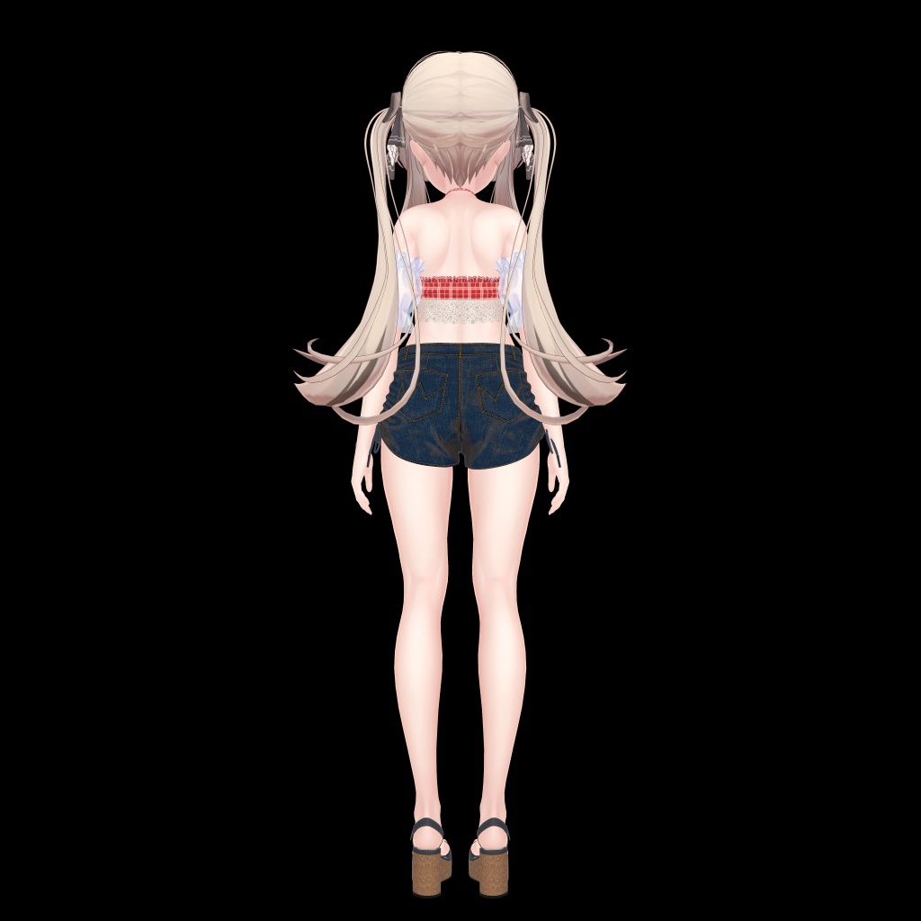 8アバター対応サマーコーデ(水着とデニムショートパンツ、スリーブ、サンダル)