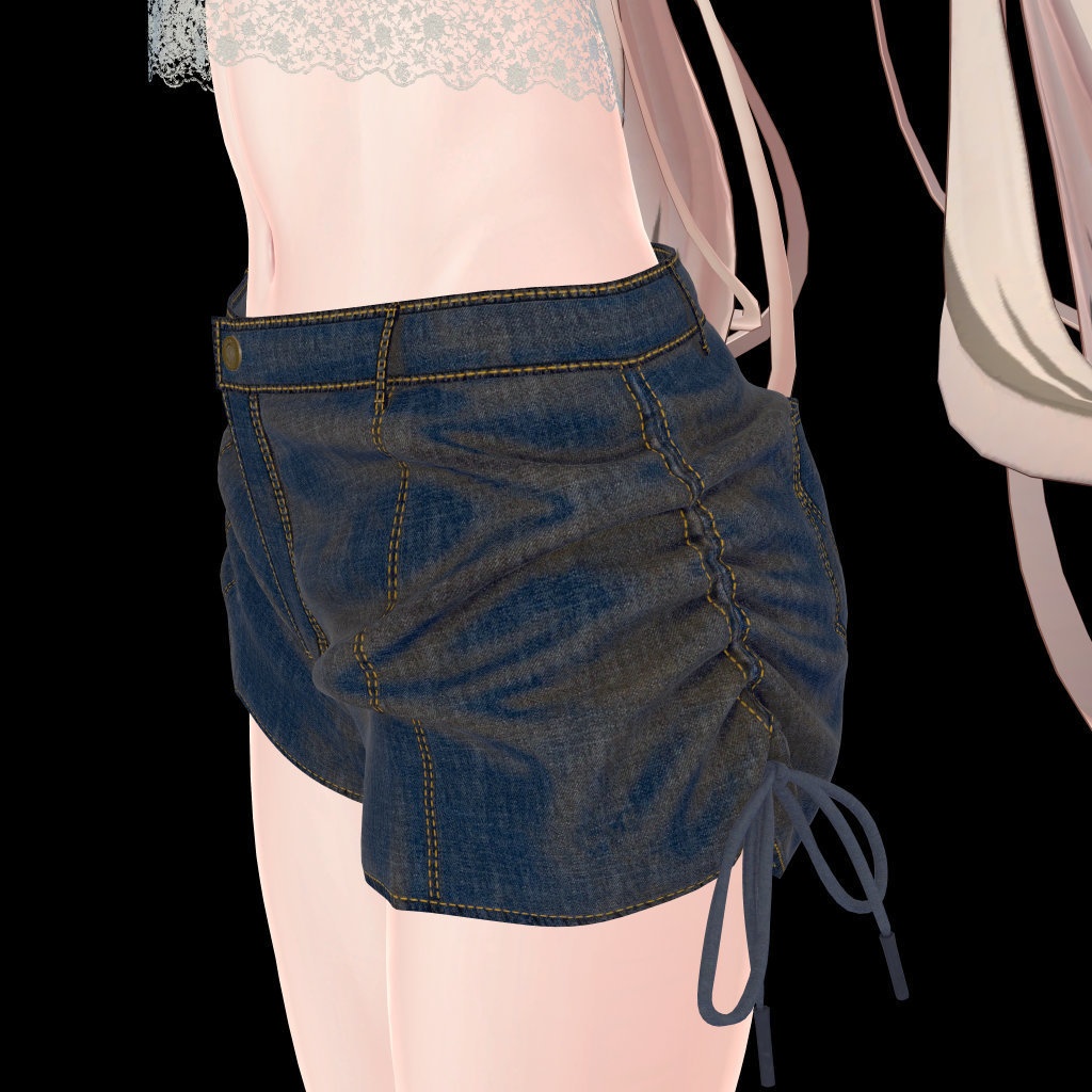 8アバター対応サマーコーデ(水着とデニムショートパンツ、スリーブ、サンダル)