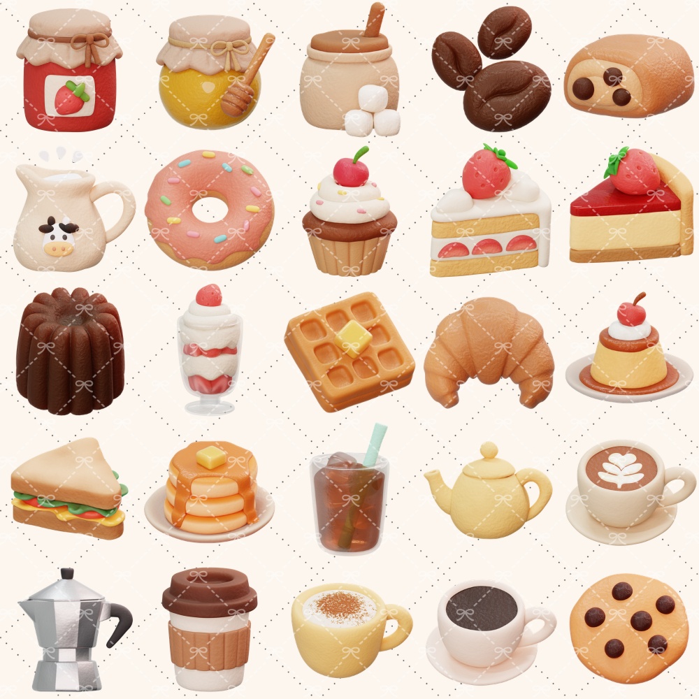 3D Cafe Time Set - Digital Sticker デジタルステッカー