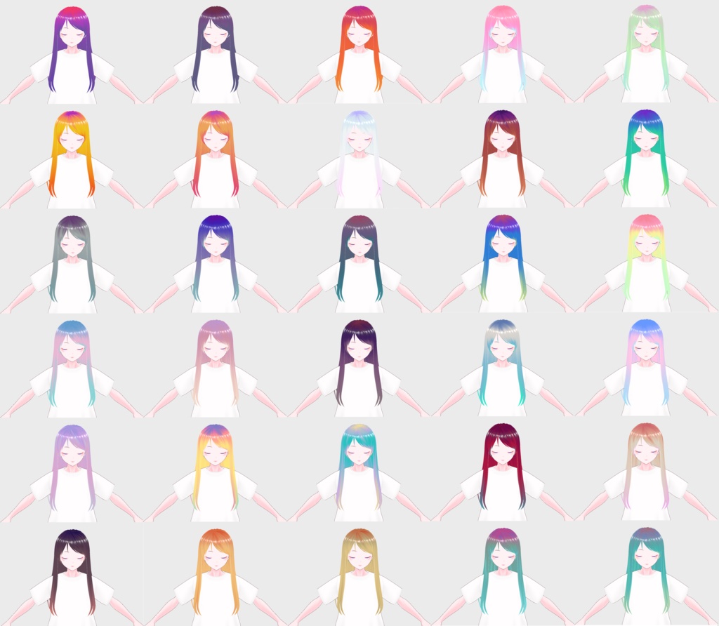 【無料】VRoid ヘアカラー51種、ハイライト3種、毛先ヘアカラー27種