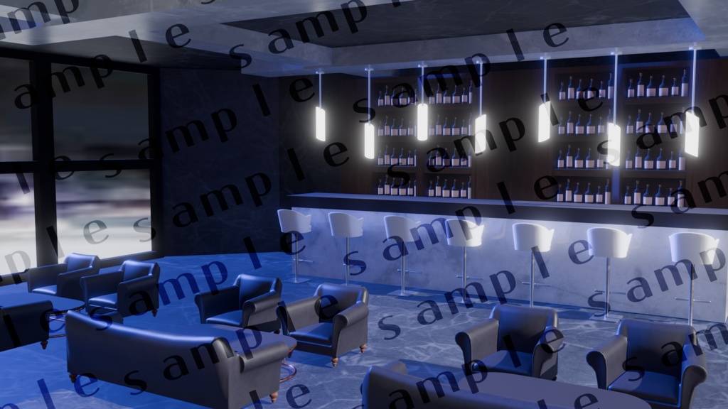 〈 Vtuber 3D background asset〉「Blue カクテルバー」