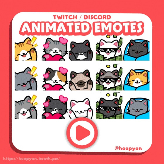 【Twitch/Discord】うごく猫エモートセット/Animated Cat Emote Set