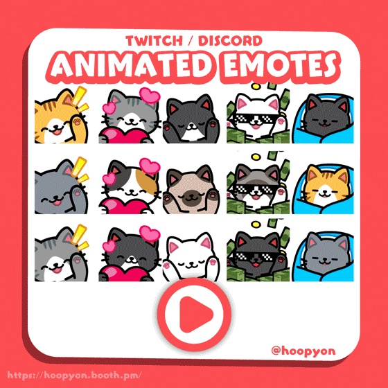 【Twitch/Discord】うごく猫エモートセット/Animated Cat Emote Set