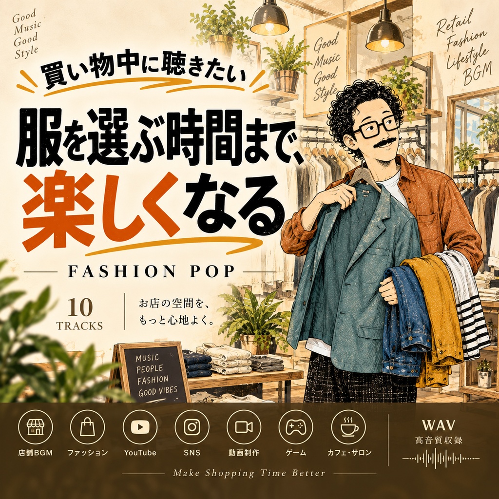 【商用利用OK】買い物時間が楽しくなる洋楽風Fashion Pop 10曲｜アパレル・店舗BGM・動画・SNS向け音楽素材【WAV】