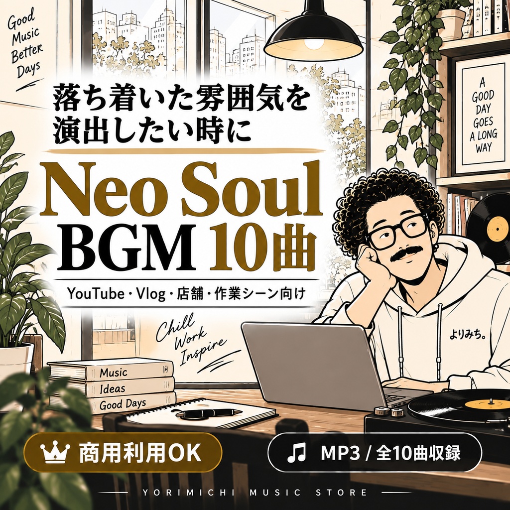 【商用利用OK】落ち着いた雰囲気を演出できるNeo Soul BGM10曲｜YouTube・Vlog・店舗・作業向け【MP3】