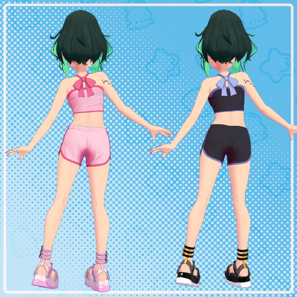 【レイシャークコーデ】スイムブラトップ&ドルフィンパンツ&サンダルセット