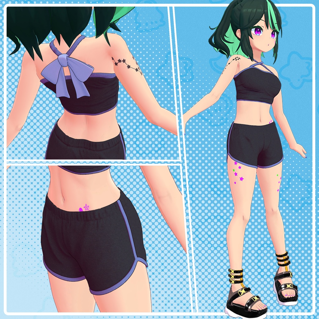 【レイシャークコーデ】スイムブラトップ&ドルフィンパンツ&サンダルセット