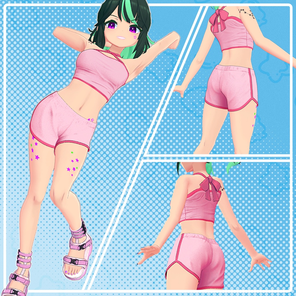 【レイシャークコーデ】スイムブラトップ&ドルフィンパンツ&サンダルセット