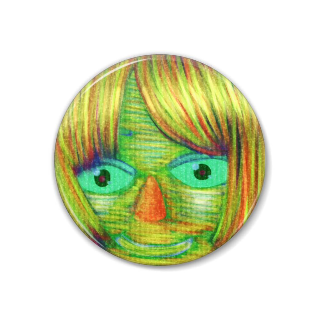 緑の顔の缶バッチ1