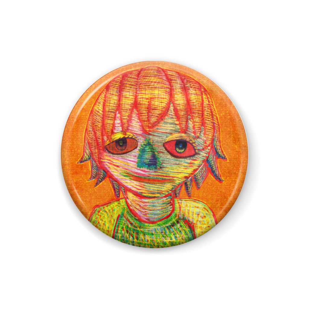 赤い顔の缶バッチ2