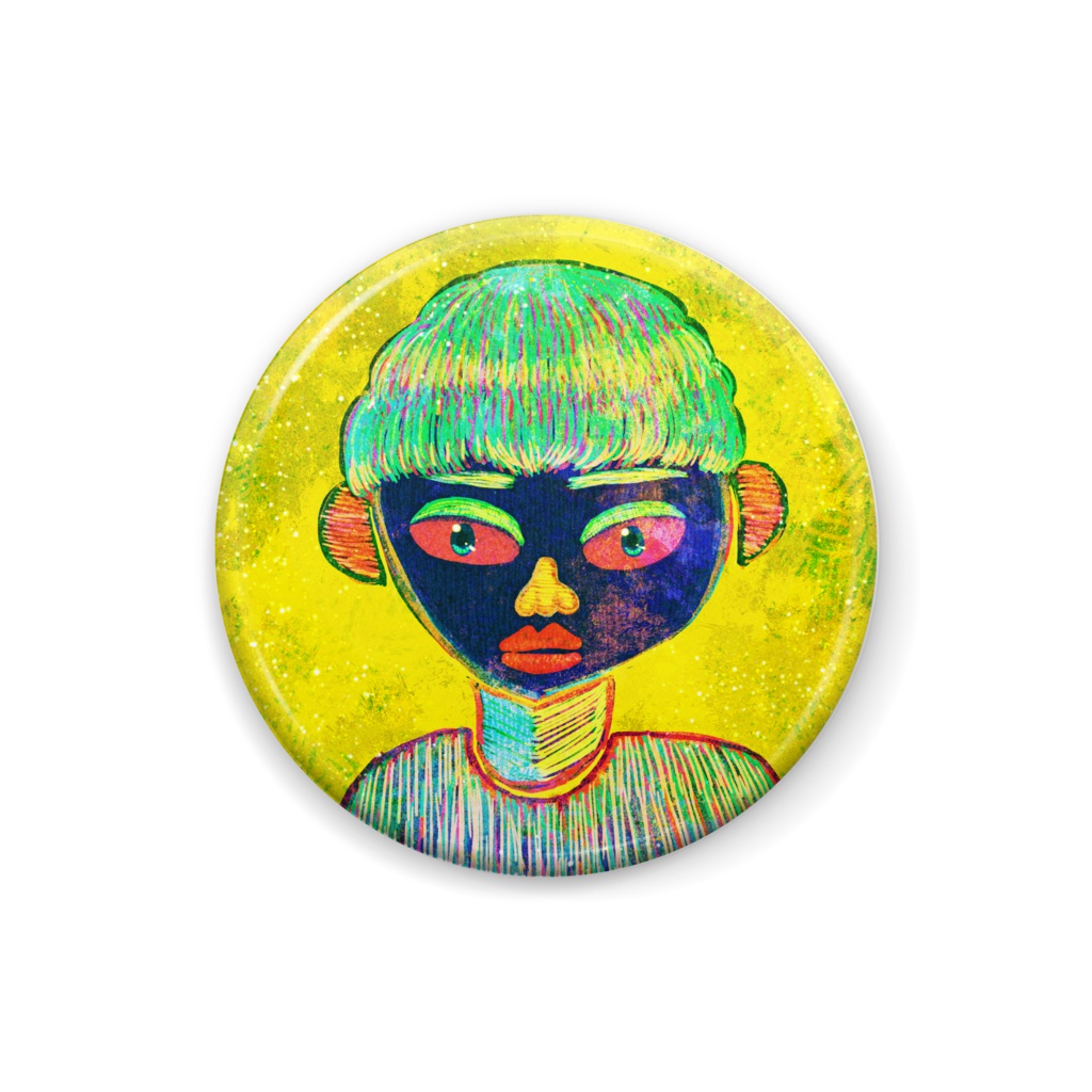 青い顔の缶バッチ4