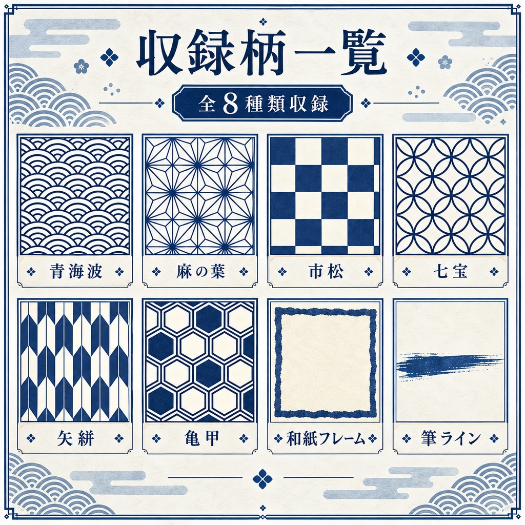 ゆる和柄デジタルステッカー素材集 Vol.1|PNG素材・商用利用可