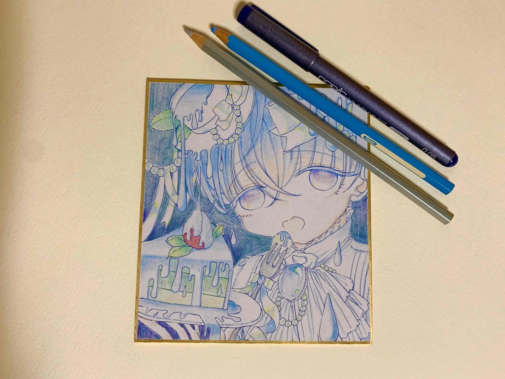 色紙原画【男の子】「おとなの味をいっしょにたべよう」