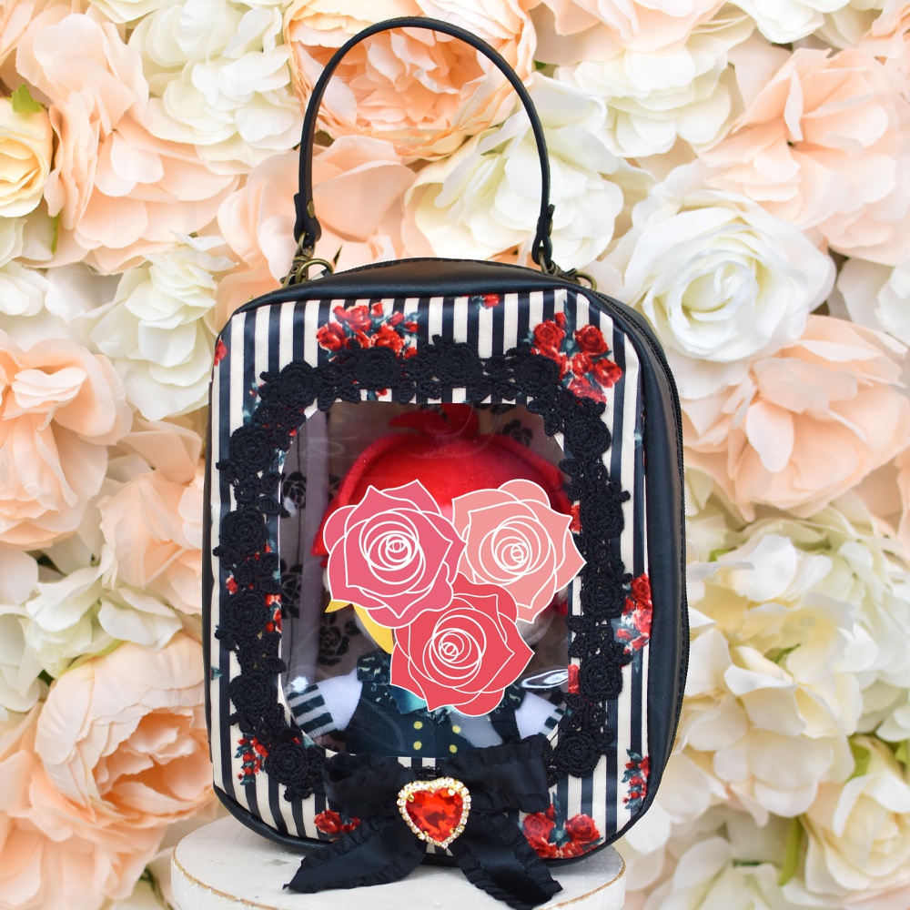 持ち手付きぬいポーチ(白黒ダマスク)