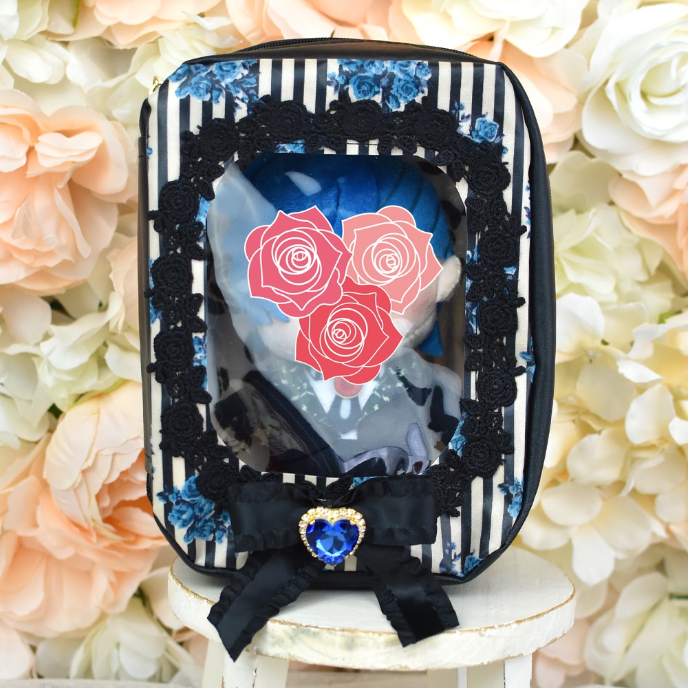 持ち手付きぬいポーチ(青薔薇)