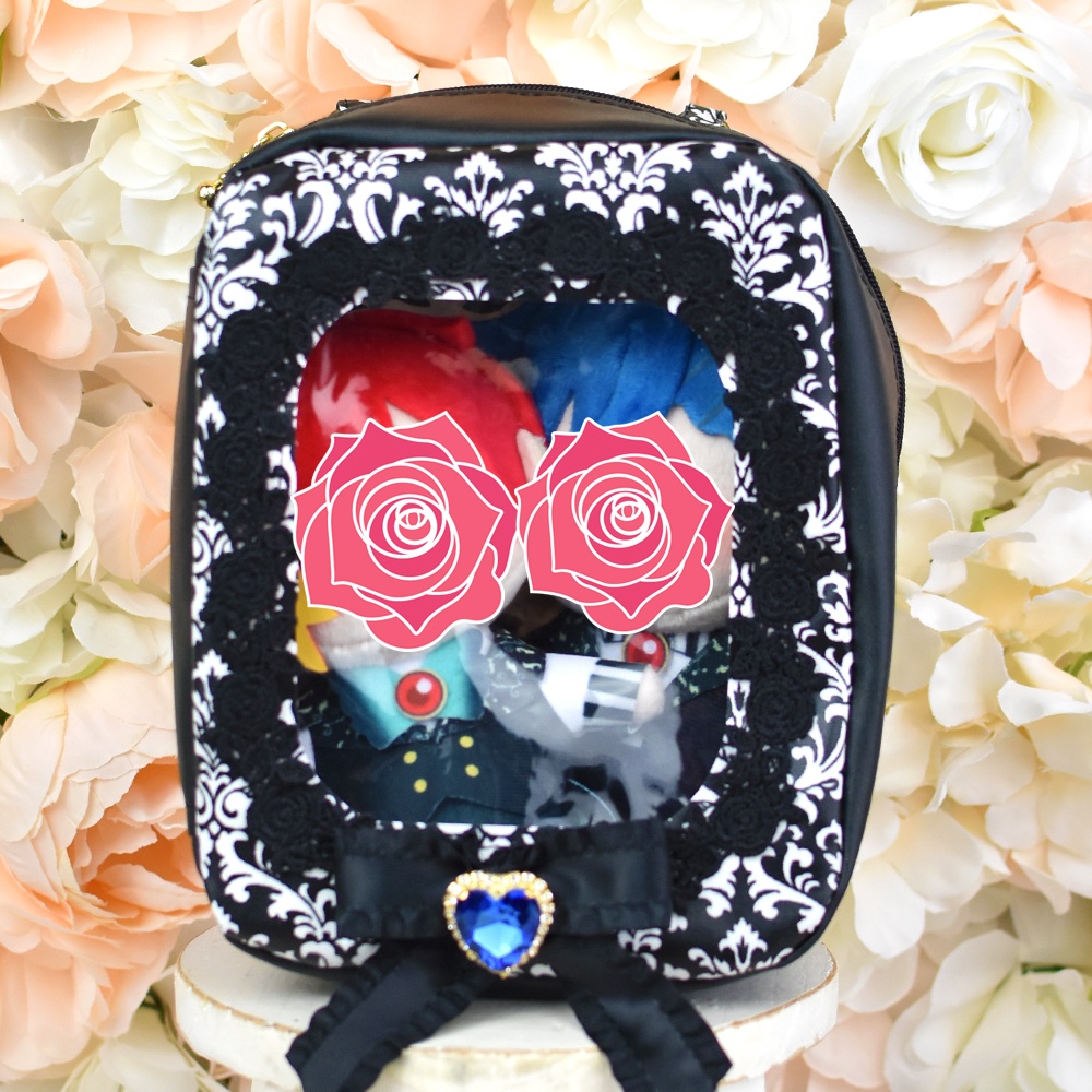 持ち手付きぬいポーチ(青薔薇)