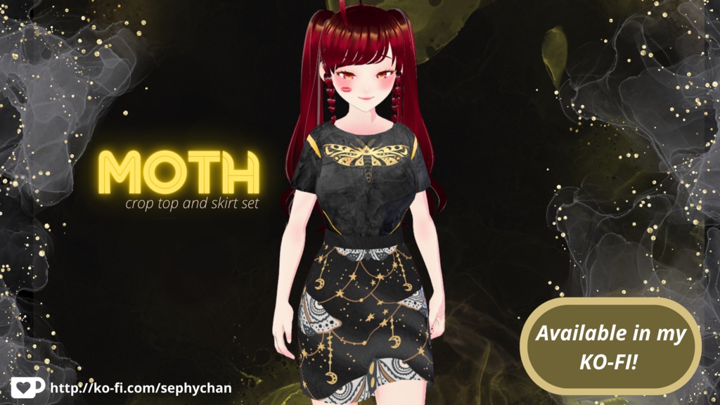 Gold/Black Moth Design Vroid Mini Shirt and Mini Skirt Set