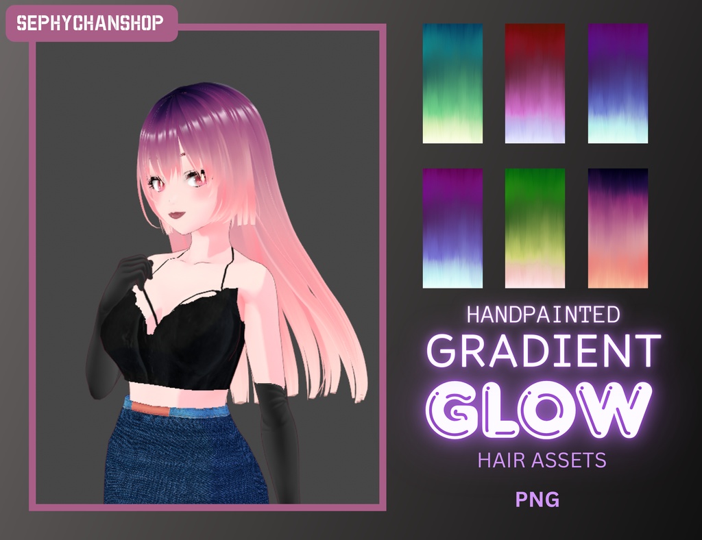 VRoid Hair Glow Gradient Texture – 6 Colors 