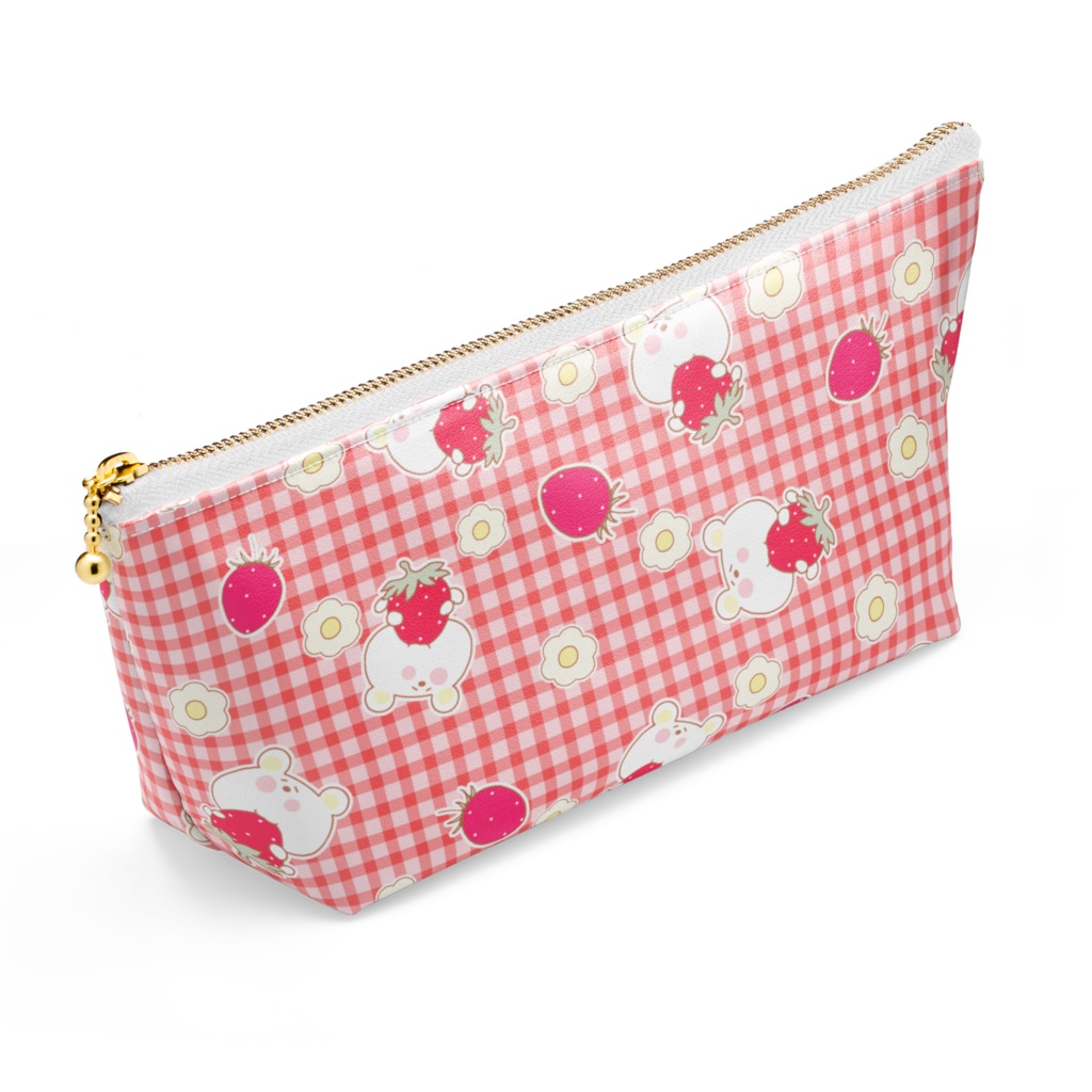 Poyokuma いちごチェックポーチ