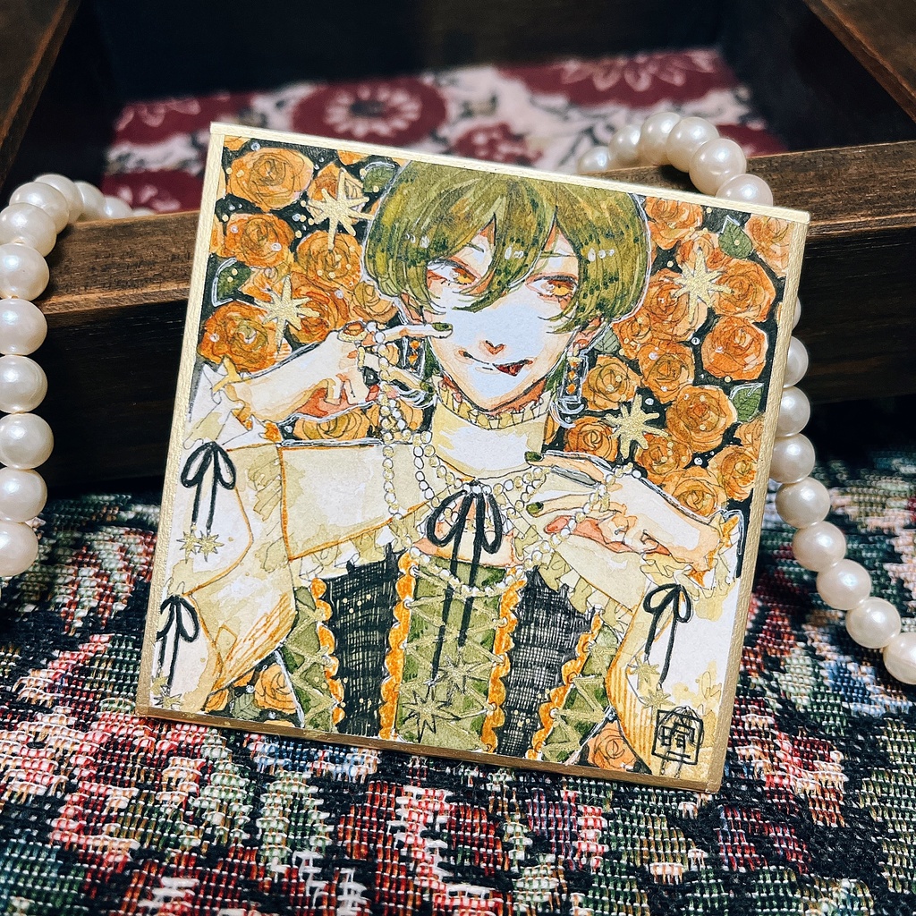 ( 創作 ) 薔薇と真珠 b ミニ色紙