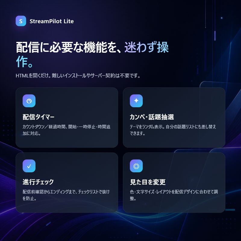 【OBS配信ツール】StreamPilot Lite|タイマー・カンペ・進行管理