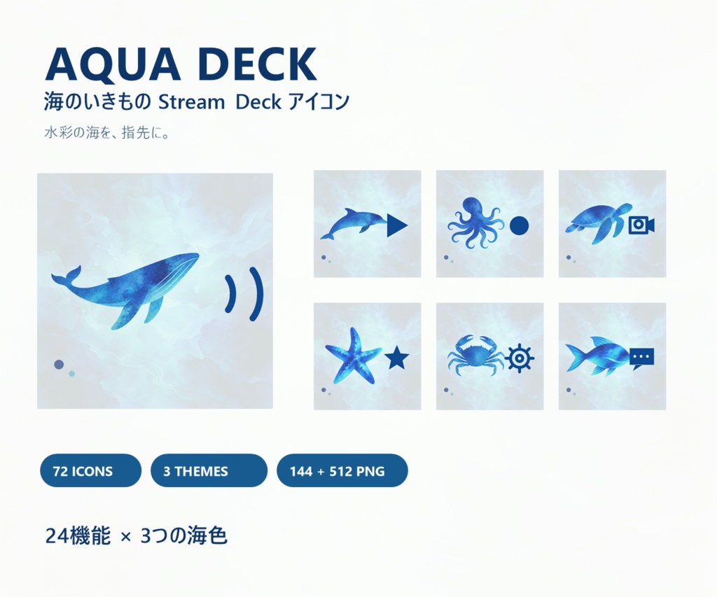 【無料版あり】AQUA DECK｜海のいきもの Stream Deckアイコン72種