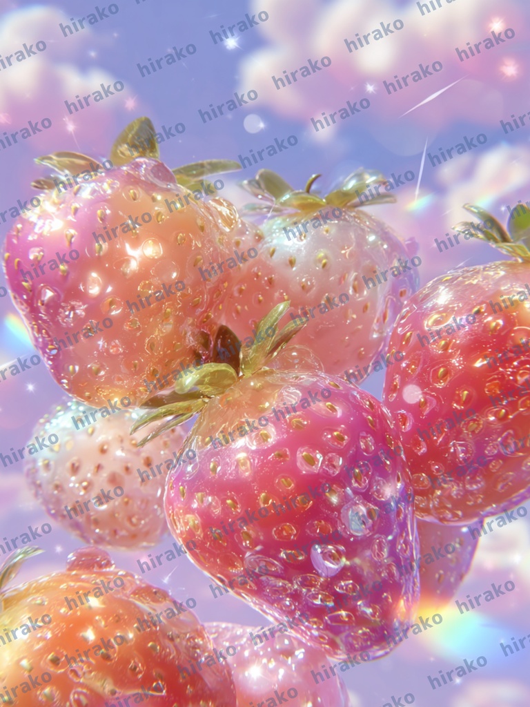 艶感・キラキラ・透明感アート壁紙 いちご
