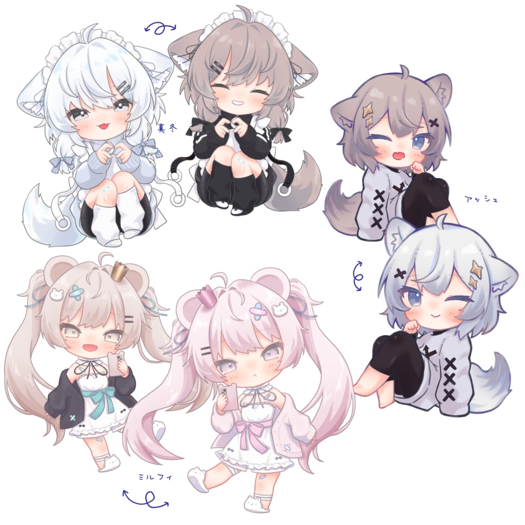 両面アクリルキーホルダー【まめひなた・キプフェル・アッシュ・真冬・ミルフィ】