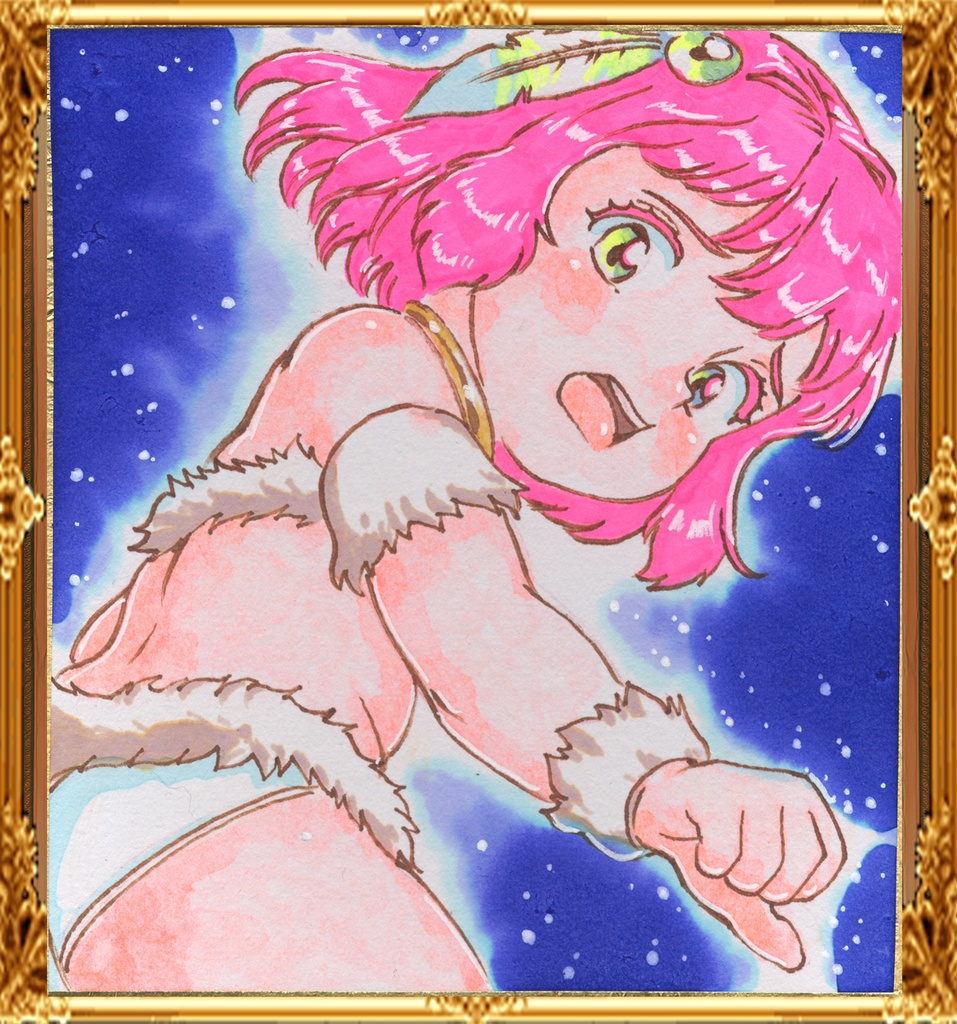 ★077ミニイラストサイン色紙 ゾルゲ市蔵 群馬県から来た少女 コヨトル THE GIRL FROM GUNMA★