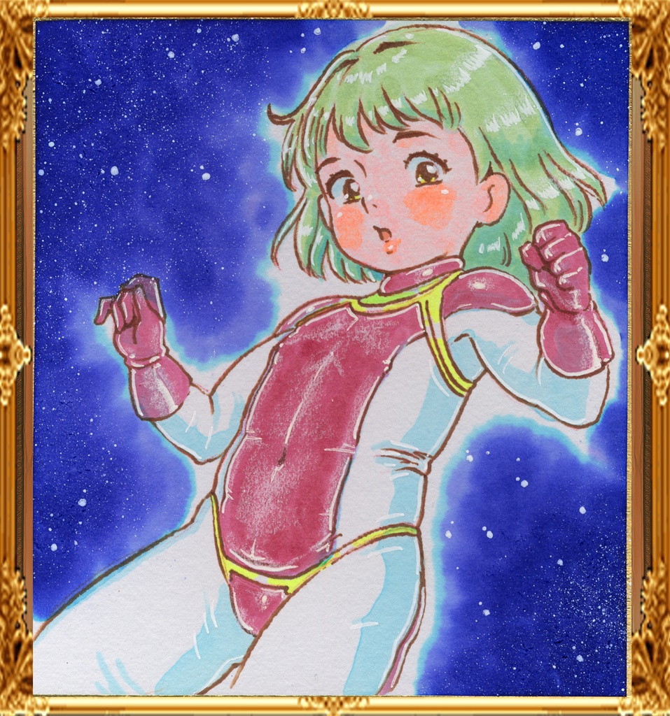 ★ミニイラストサイン色紙　ゾルゲ市蔵　ダウンガール　赤と白　DAWNGIRL★