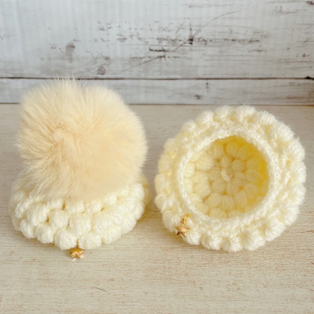 ぽこぽこポンポン帽子・潰した状態発送