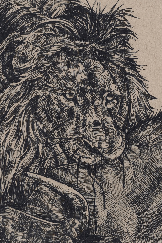 獲物を捕らえたライオン アクリルキーホルダー