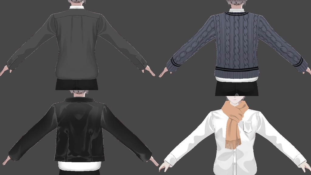 レザージャケット・シャツ・マフラー・セーターセット【Vroid用】