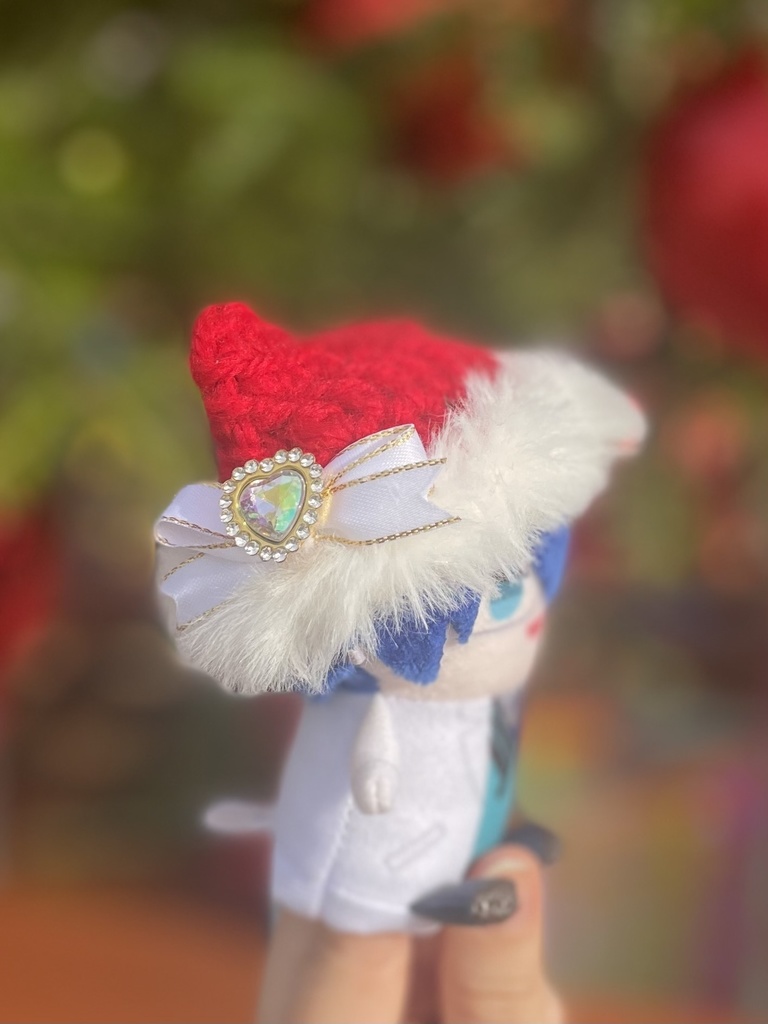 ぬい用猫耳ニット帽 にじぱぺサイズ クリスマス 白